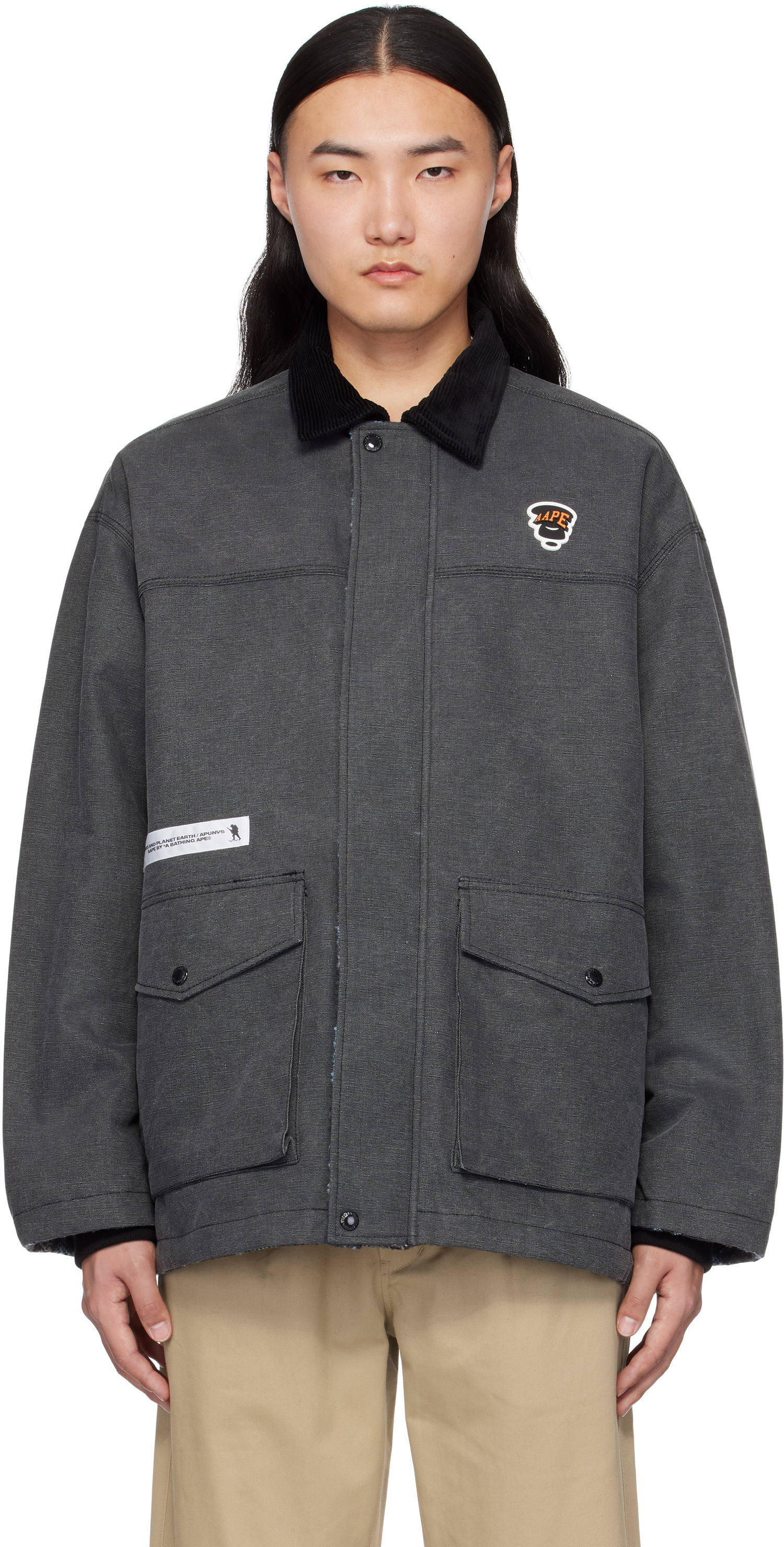 Parka AAPE by A Bathing Ape AAPE by A Bathing Ape Moonface Logo Reversible Utility Jacket Siva | AAPJKM7680XXNBKX, 0