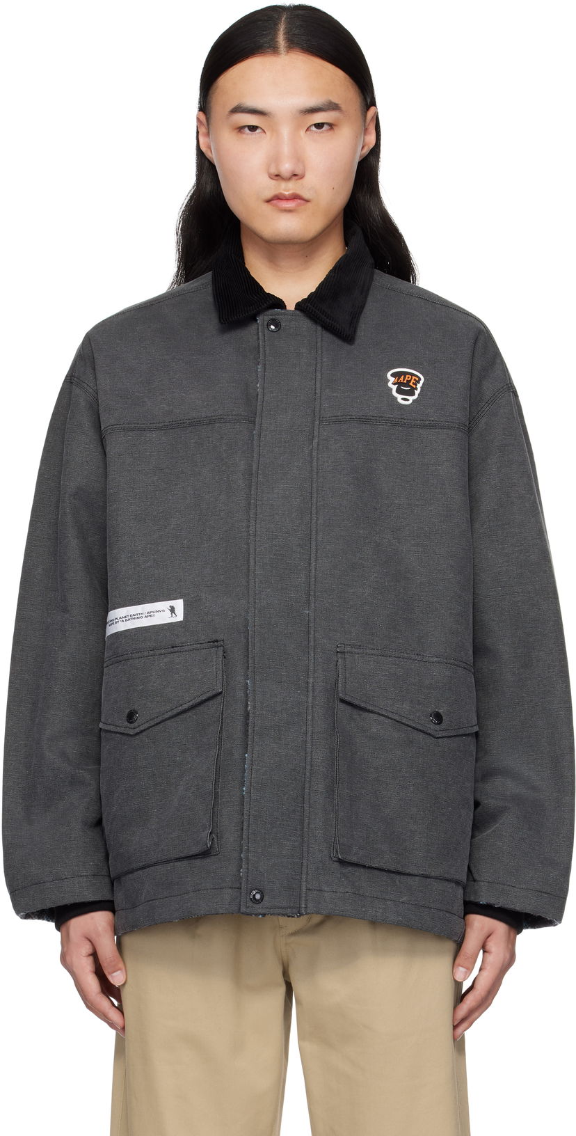 Parka AAPE by A Bathing Ape AAPE by A Bathing Ape Moonface Logo Reversible Utility Jacket Siva | AAPJKM7680XXNBKX