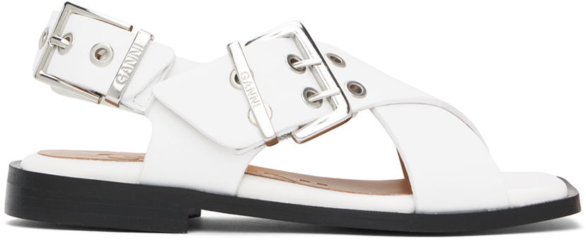 Zatiči GANNI GANNI Feminine Buckle Cross Strap Sandals Bela | S2568