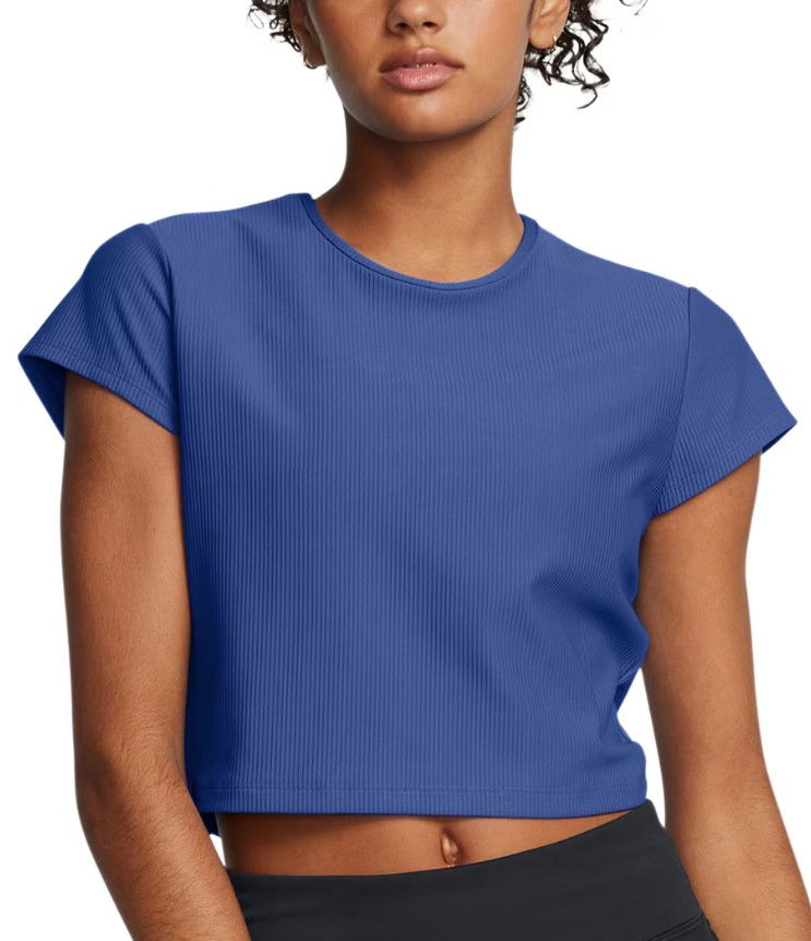 Krop-top Under Armour Ribbed Cropped T-Shirt Modra | 1386615-432