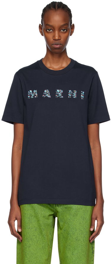 Majica Marni Printed T-Shirt Mornarica | HUMU0198PQ USCW21, 0