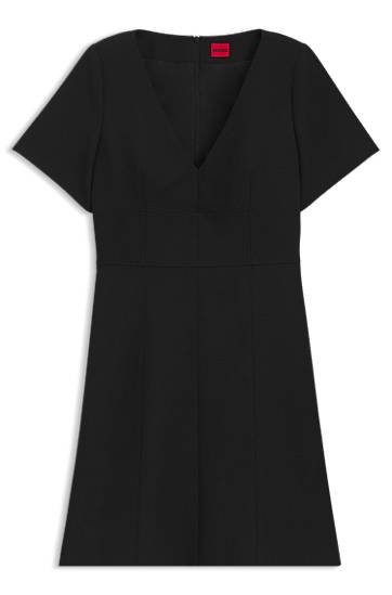 Obleke BOSS V-Neck Dress with Removable Shoulder Pads Črna | 50542656