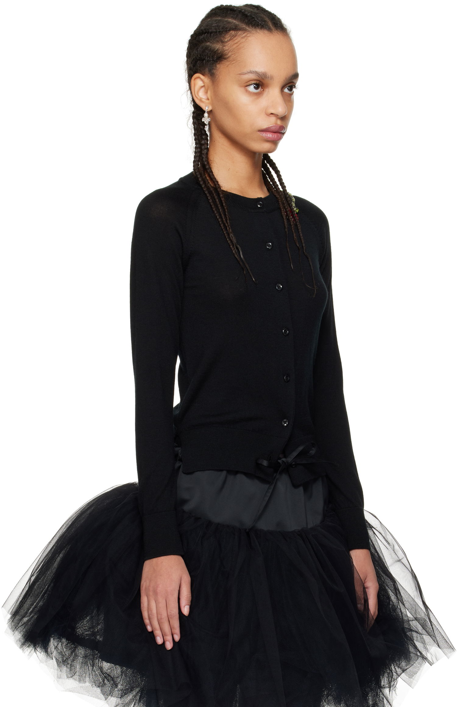 Pleteni pulover Simone Rocha Simone Rocha Embellished Flower Cardigan Črna | KMK13TB 0647, 1