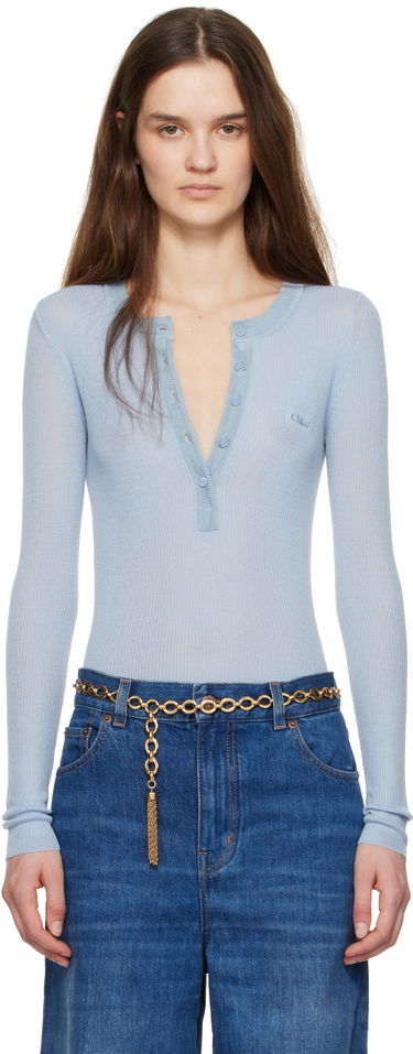 Bodi CHLOÉ Chloe Long Sleeve Henley Top Modra | CH24WMP51667, 0