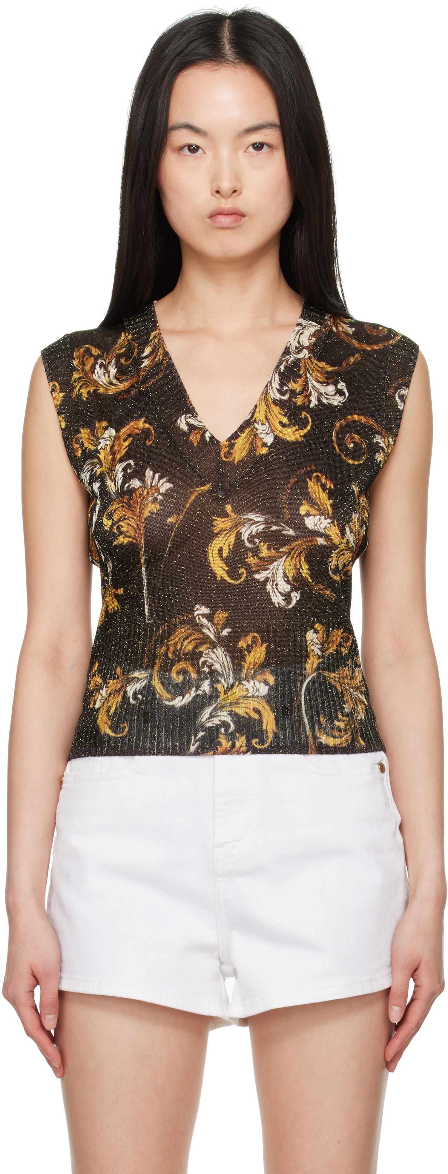 Majica brez rokavov Versace Versace Jeans Couture Barocco Lurex Vest Črna | E78HAFM06_ECMN45, 0