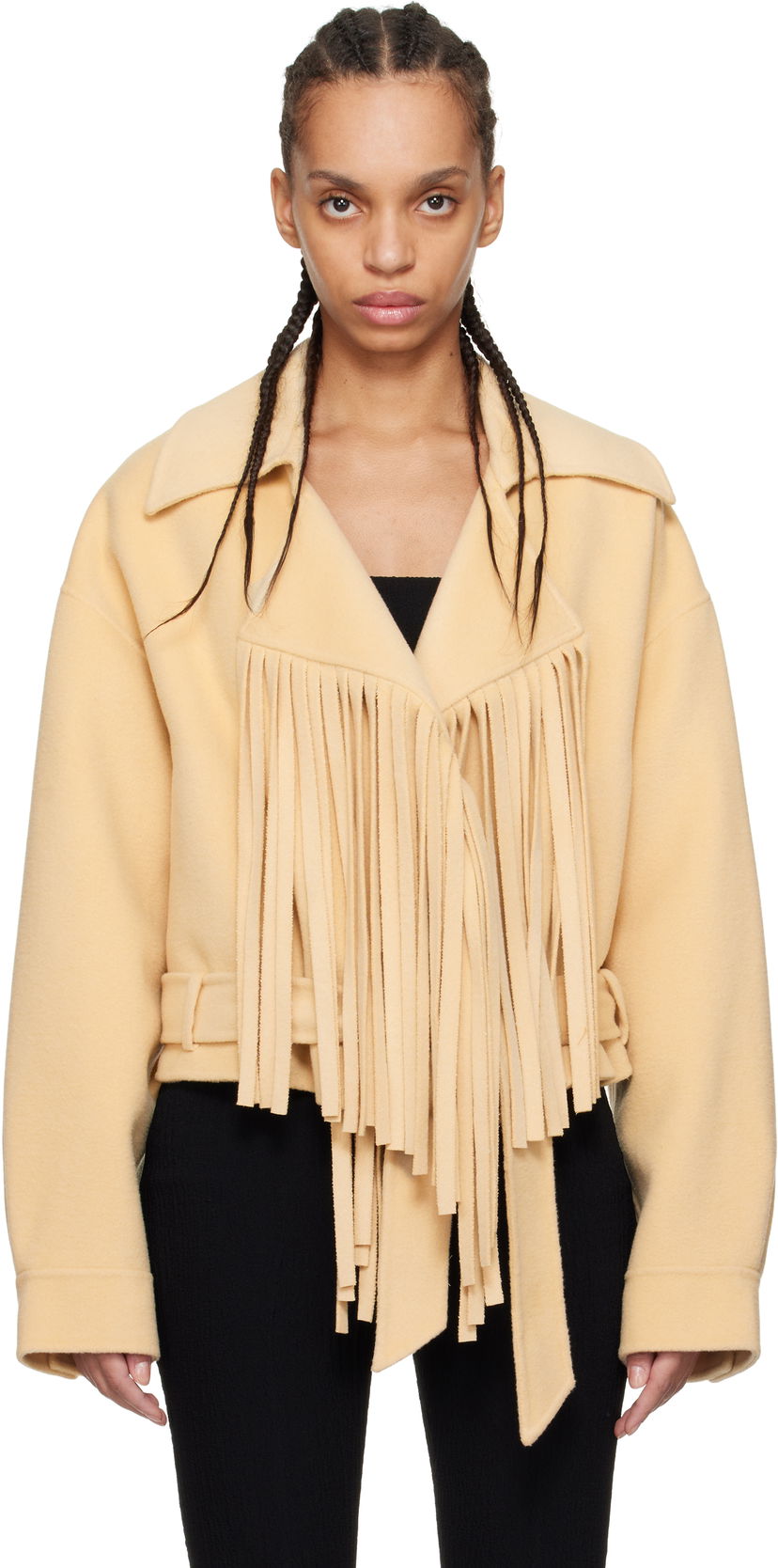 Jakna Nanushka Nanushka Ticia Fringed Double Wool Jacket Bež | NW25RSJK10005