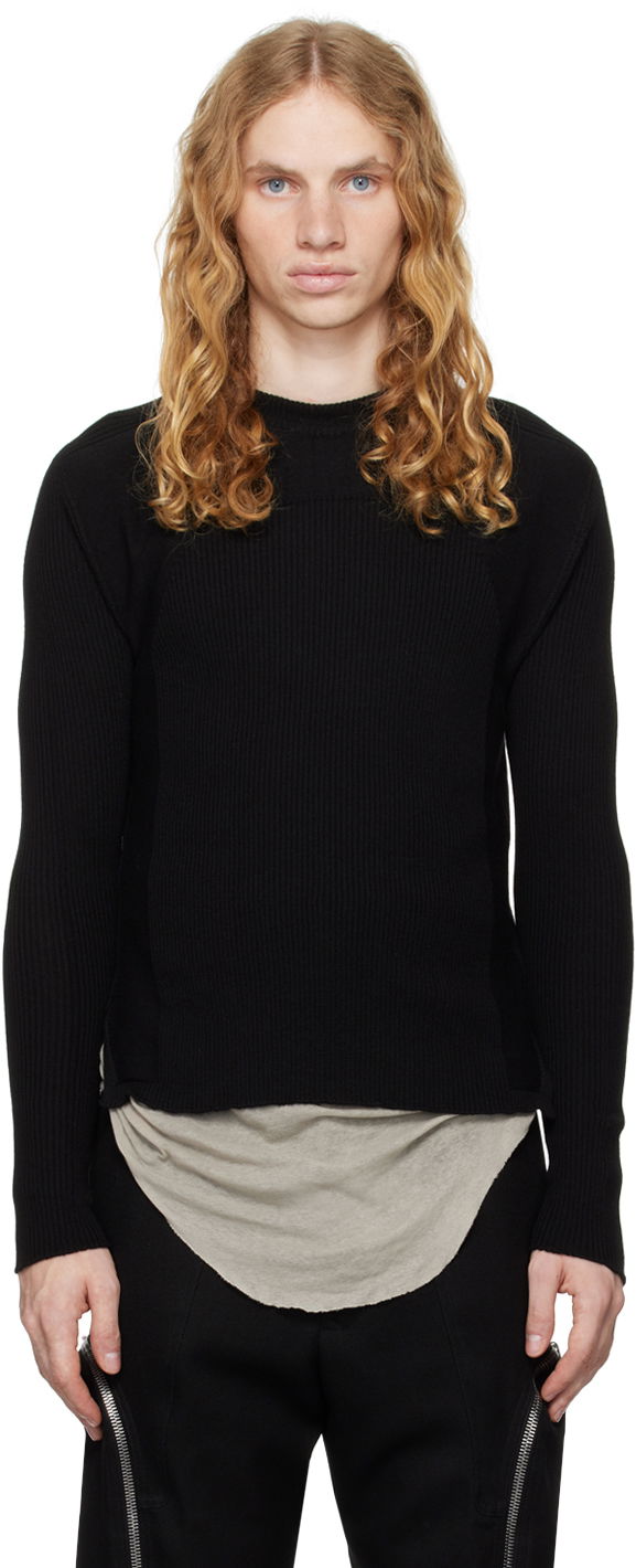 Pleteni pulover Rick Owens Rick Owens Porterville Ribbed Geo Sweater Črna | RU02D6639 RIBM