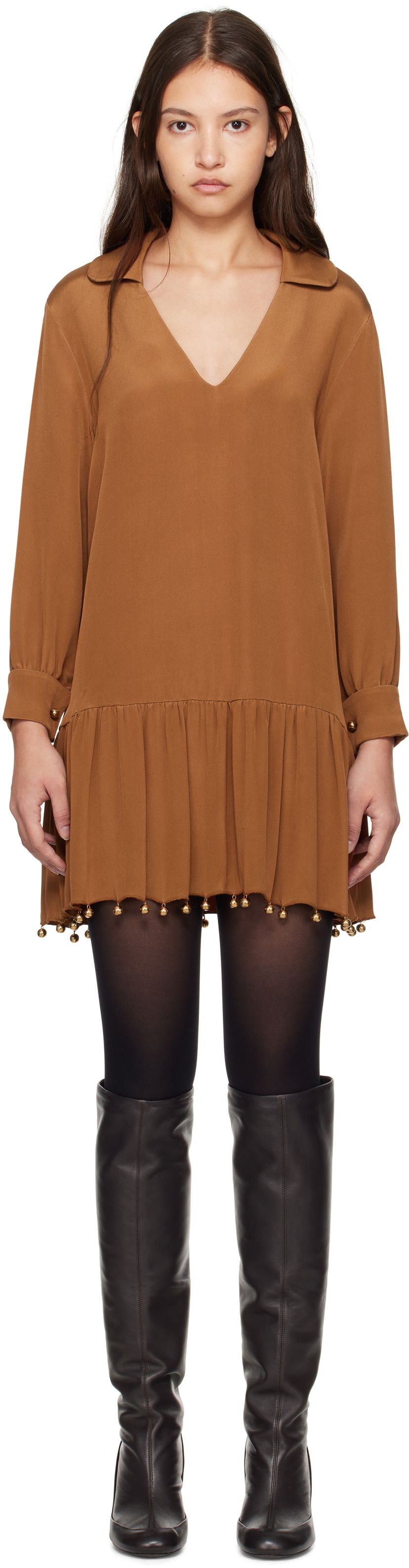 Obleke Bode Embellished Drop Waist Minidress Rjava | WRF24DR008