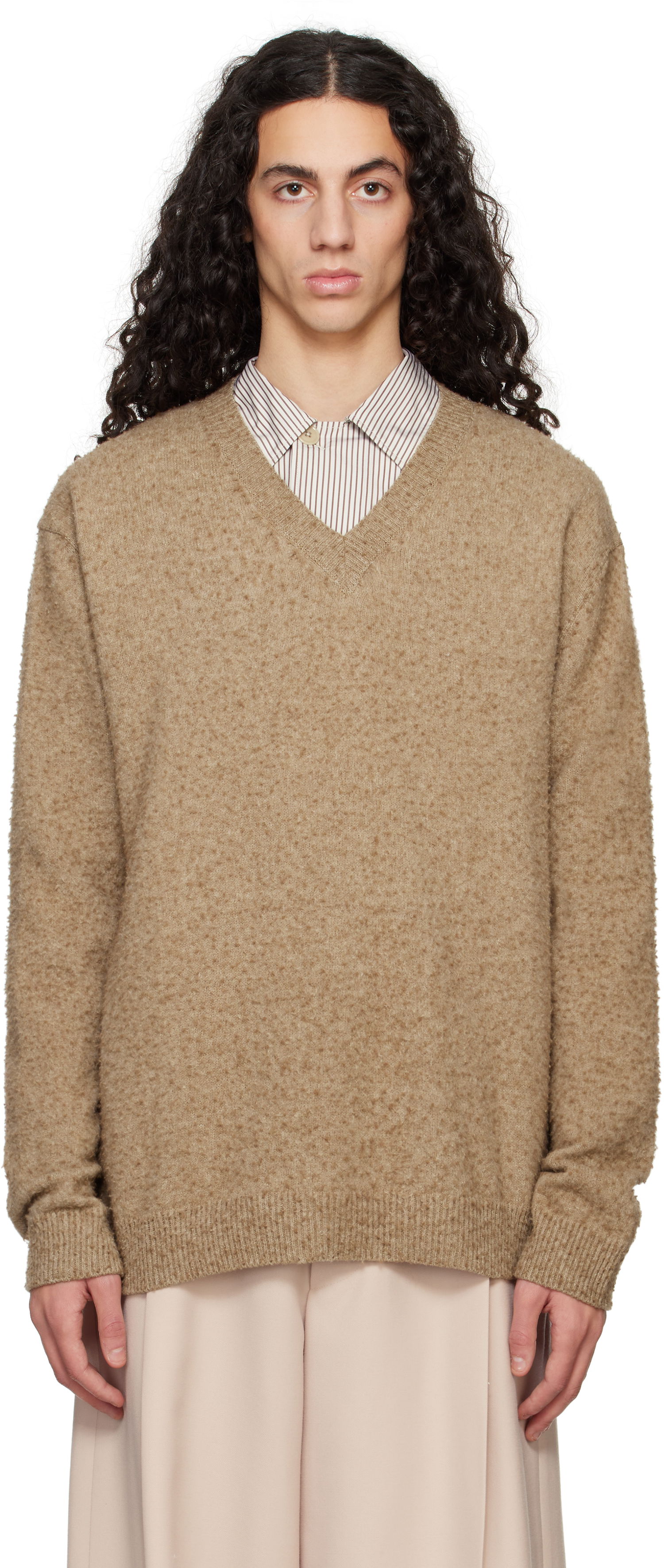 Pleteni pulover Maison Margiela Maison Margiela Pilling V-Neck Sweater Rjava | S50HN0011 M13108, 0