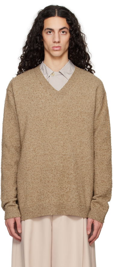 Pleteni pulover Maison Margiela Maison Margiela Pilling V-Neck Sweater Rjava | S50HN0011 M13108, 0