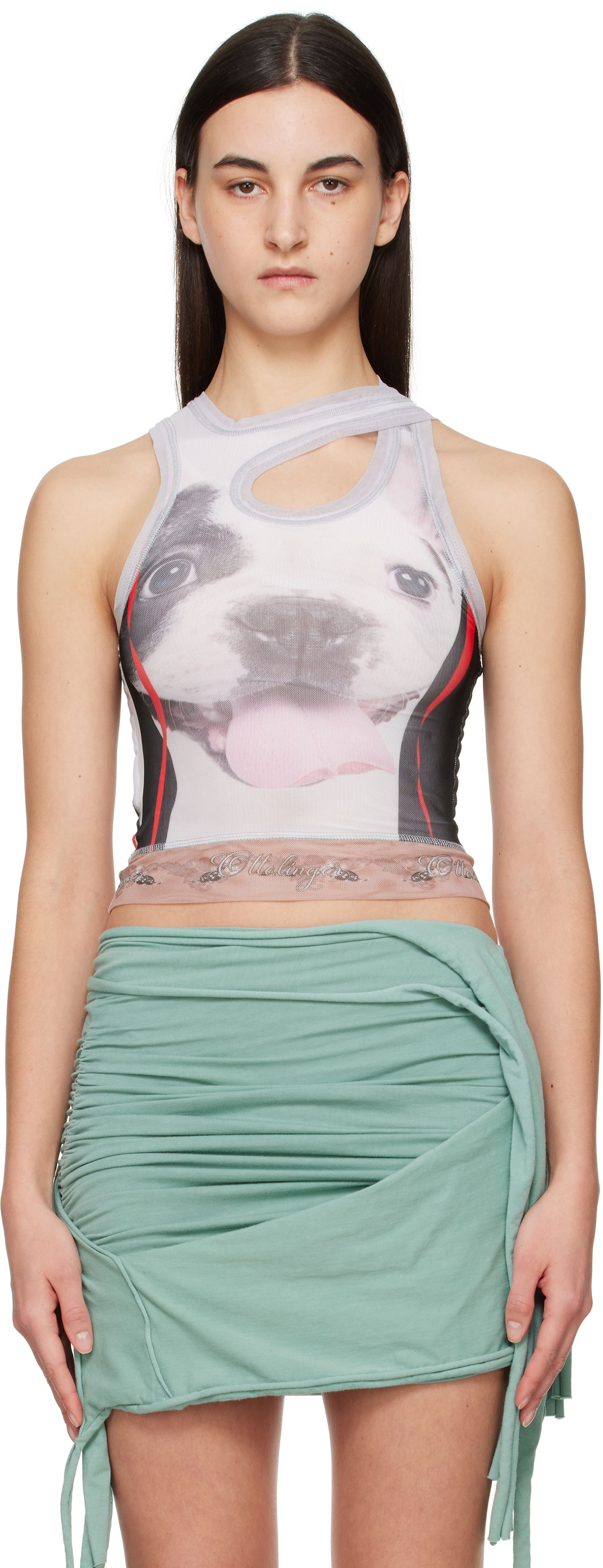 Majica brez rokavov Ottolinger Ottolinger Mesh Dog Print Cutout Tank Top Bela | 10110060102, 0