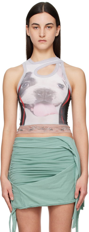 Majica brez rokavov Ottolinger Ottolinger Mesh Dog Print Cutout Tank Top Bela | 10110060102, 0
