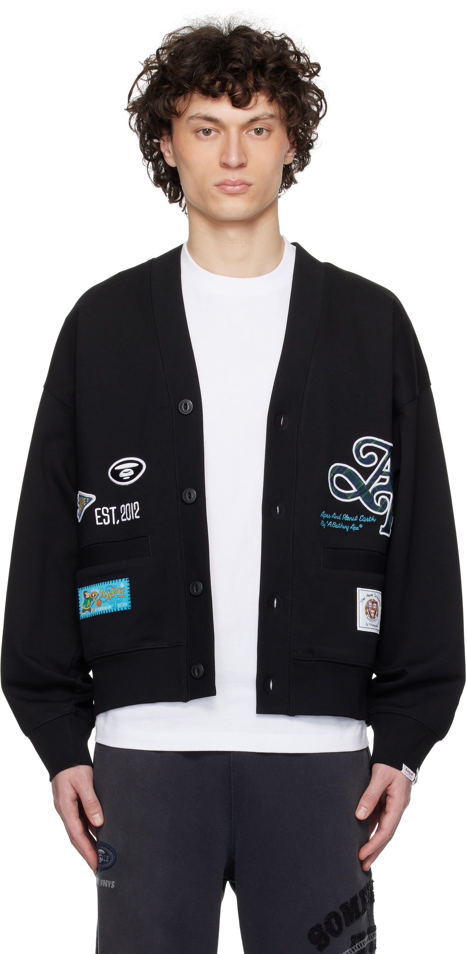 Pleteni pulover AAPE by A Bathing Ape AAPE by A Bathing Ape Main Cardigan Črna | AAPSWMC324XXNBKX, 0