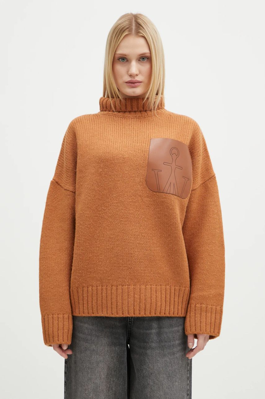 Pleteni pulover JW Anderson JW Anderson Leather Patch Pocket Turtleneck Jumper Rjava | KW1292.YN0367.619, 0