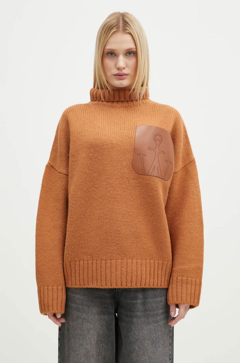 Pleteni pulover JW Anderson JW Anderson Leather Patch Pocket Turtleneck Jumper Rjava | KW1292.YN0367.619