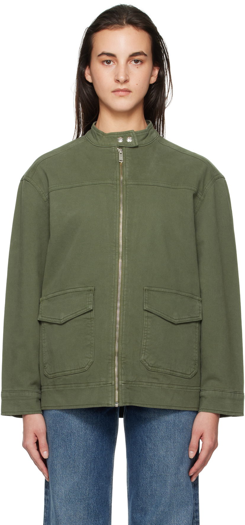 Jakna Anine Bing ANINE BING Henry Zip-Up Jacket Zelena | A-01-10385-AYG1
