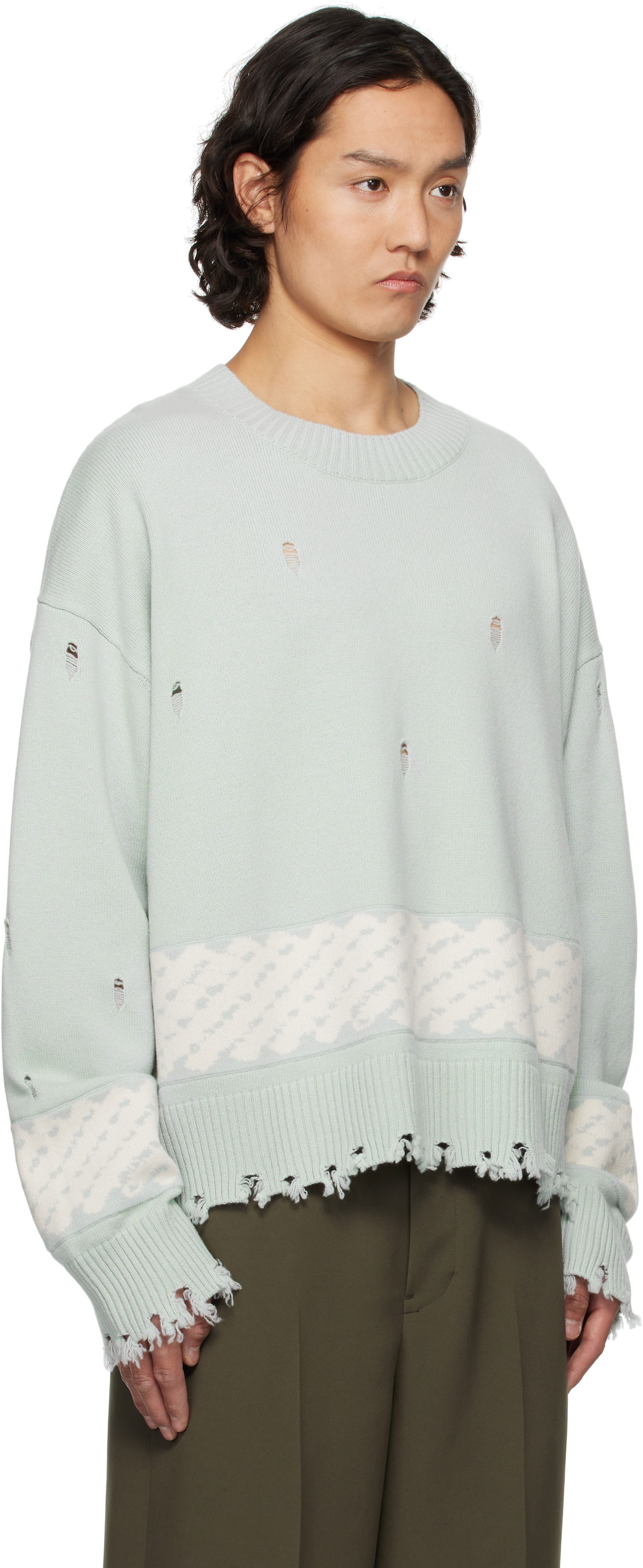 Pleteni pulover Feng Chen Wang Feng Chen Wang Ripped Jacquard Sweater Zelena | FUS19KT07, 1
