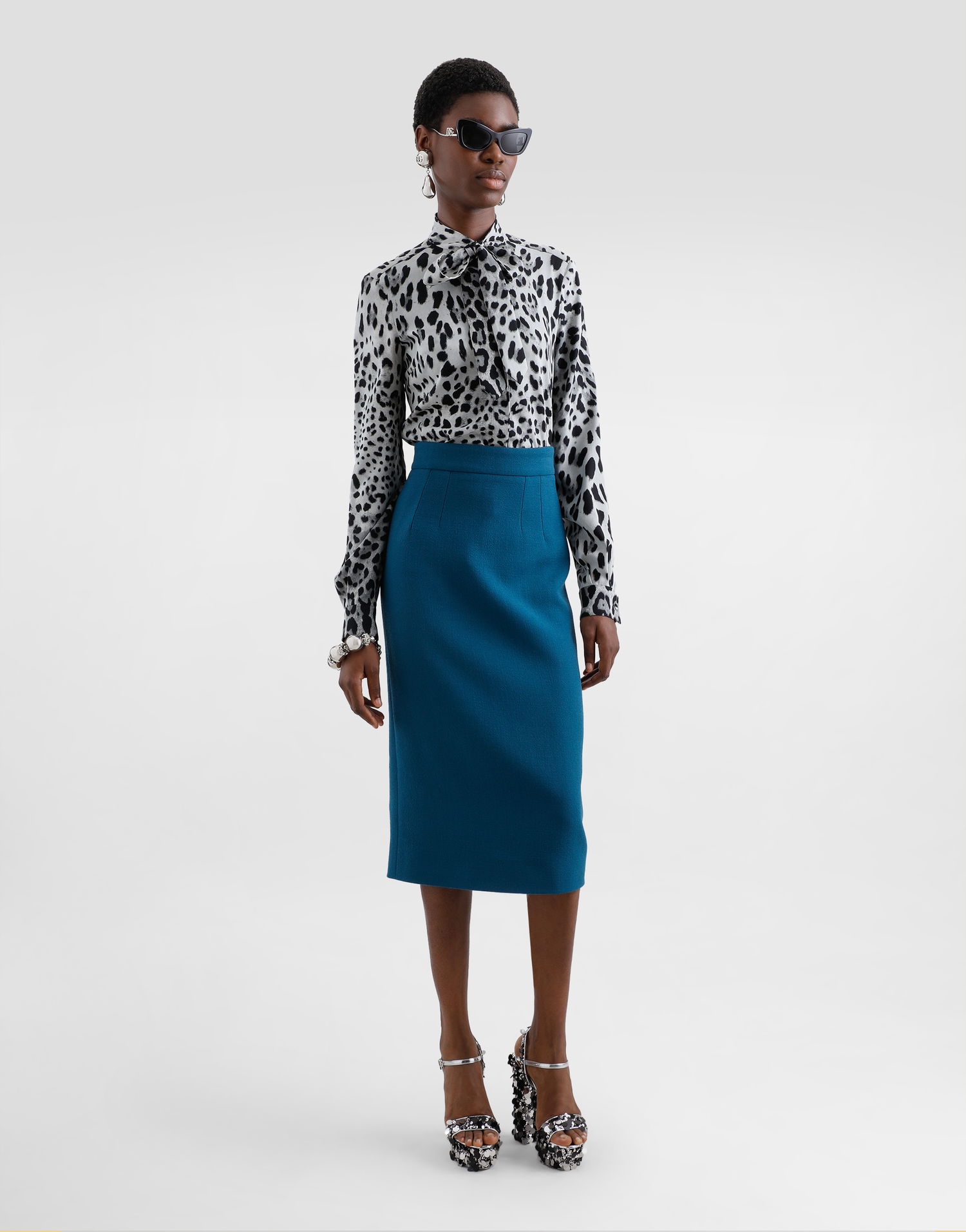 Srajce Dolce & Gabbana Leopard Charmeuse With Bow Bela | F5T19TFSADDHI13N, 1