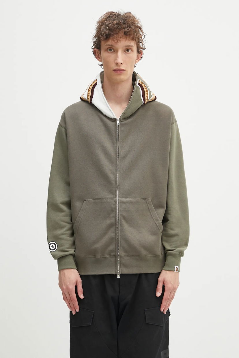 Pulover BAPE A Bathing Ape Shark Full Zip Hoodie Zelena | 1K70115312
