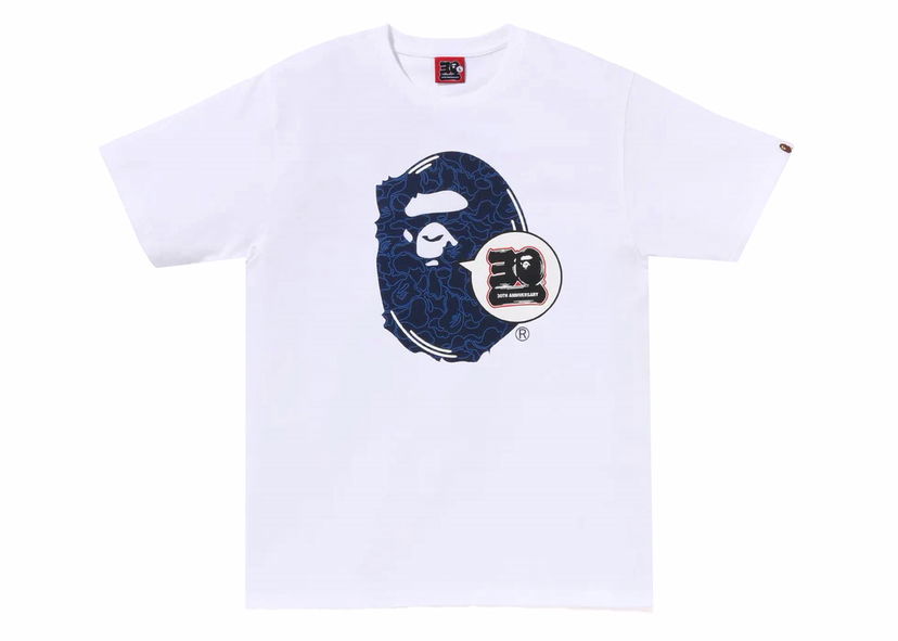 Majica BAPE BAPE 30th Anniversary Ape Head Tee White/Navy Bela | 1J70-110-006