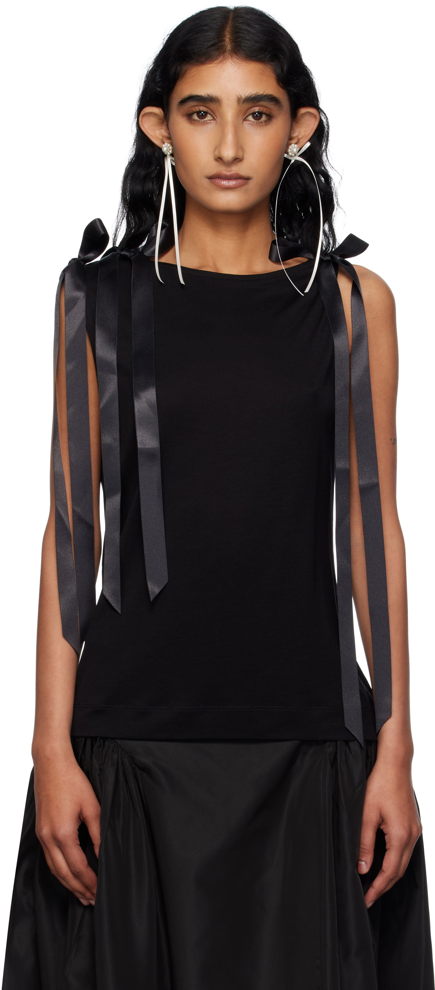 Majica brez rokavov Simone Rocha Simone Rocha Bow Ribbon Tail Tank Top Črna | 5366 0571, 0