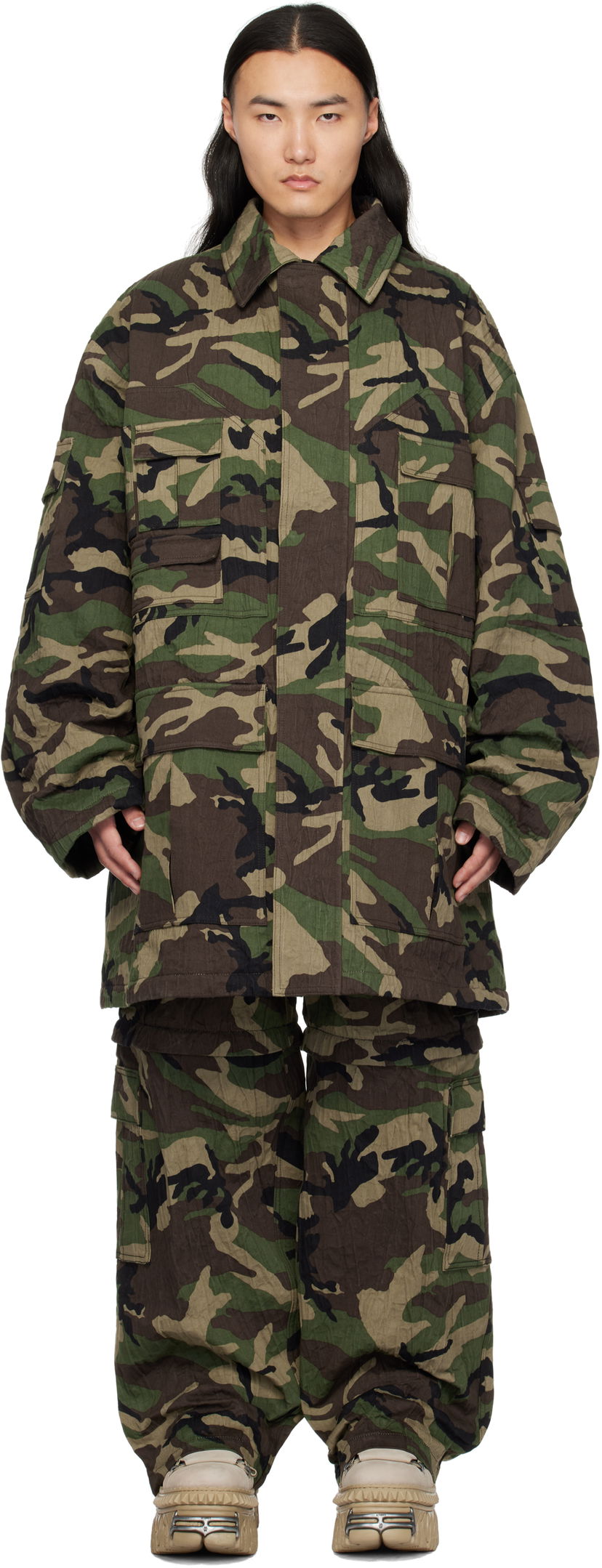 Parka VETEMENTS Vetements Runway Metalized Wrinkled Utility Jacket Zelena | UA66JA100X