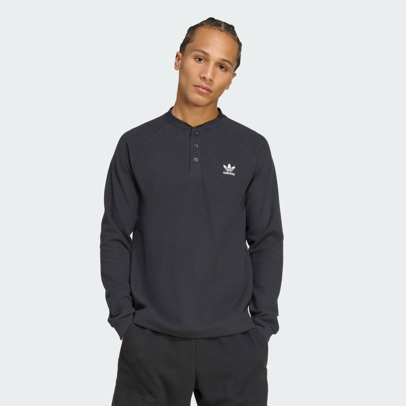 Pleteni pulover adidas Performance Trefoil Essentials Waffle Long Sleeve T-Shirt Črna | JW1050