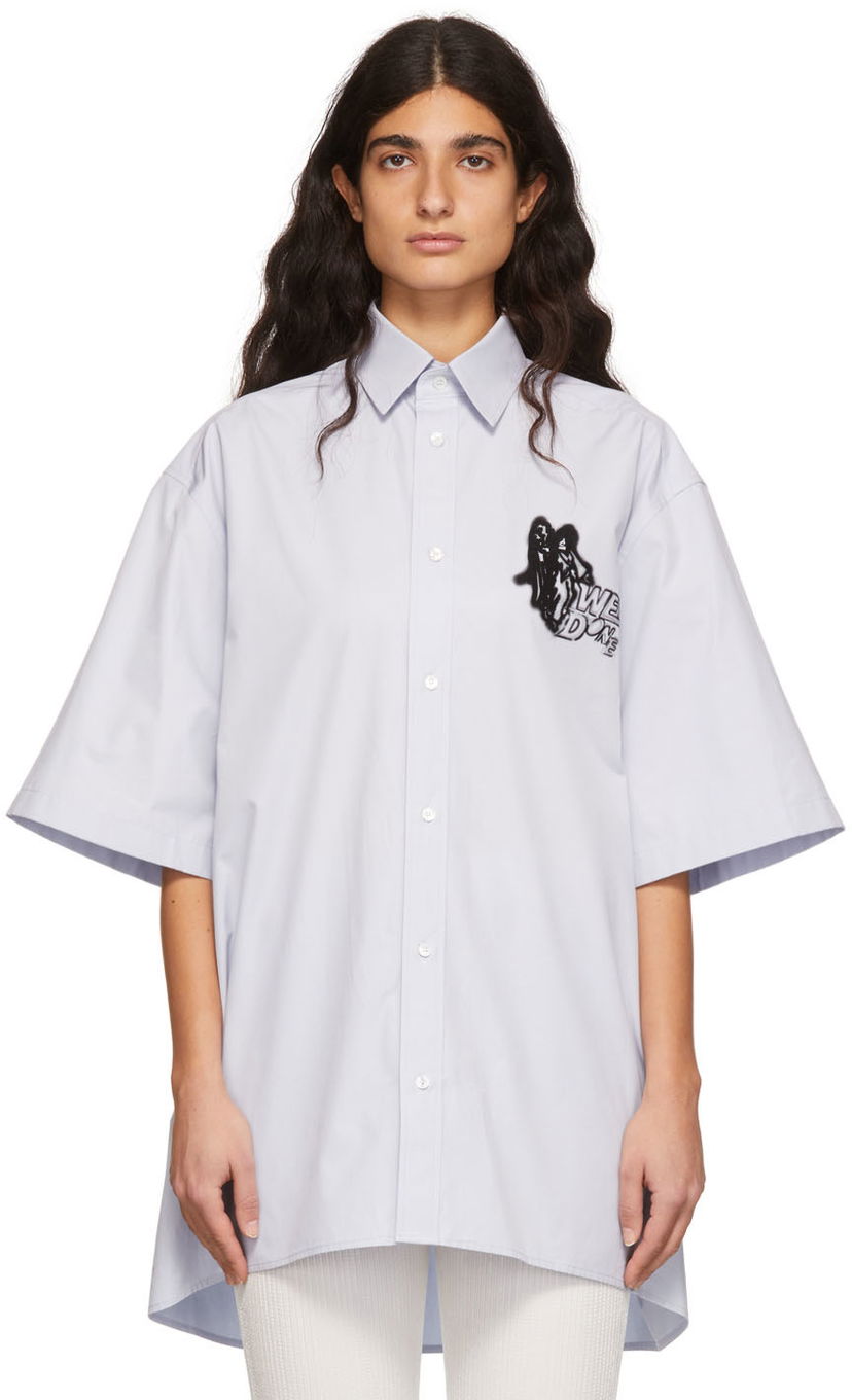 Srajce We11done We11done Graphic Print Cotton Oversized Shirt Modra | WD-BL1-22-101-U-SK