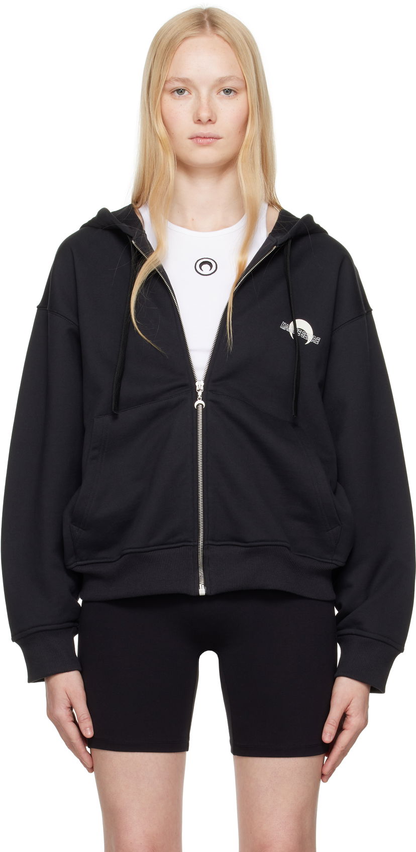 Pulover Marine Serre Marine Serre Moon Logo Fleece Zip-Up Hoodie Črna | UST017B CJER0075