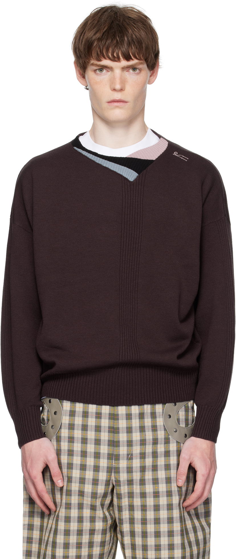 Pleteni pulover KIKO KOSTADINOV Kiko Kostadinov Vig Multi Collar Sweater Rjava | KKAW25KN04-97