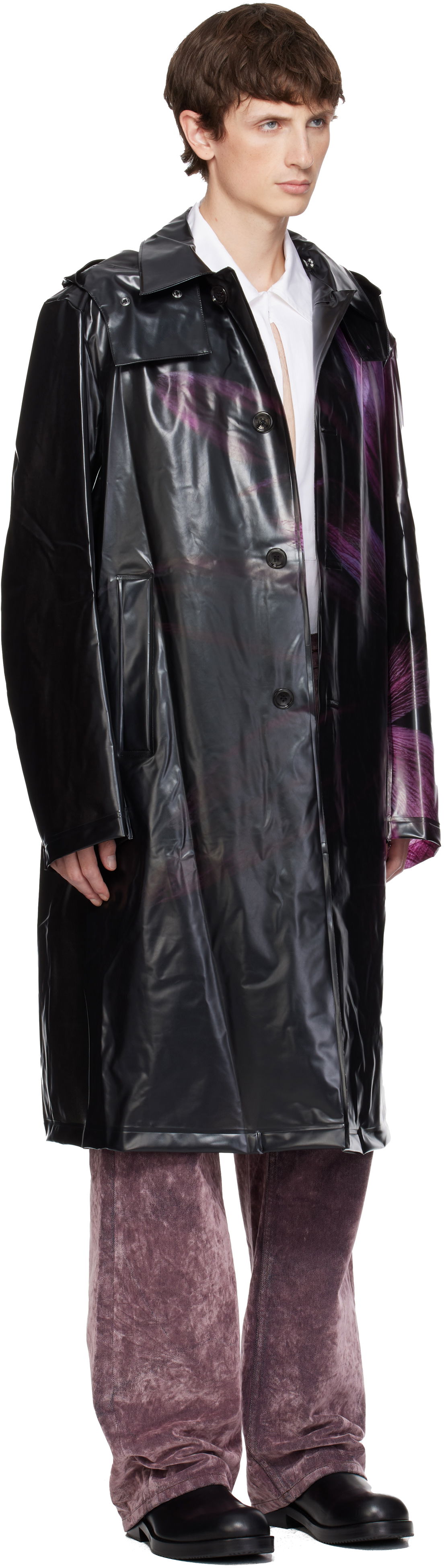 Dežni plašč Dries Van Noten Dries Van Noten Loose Fit Mac Raincoat with Purple Abstract Print Večbarvna | 252-020251-2095, 1