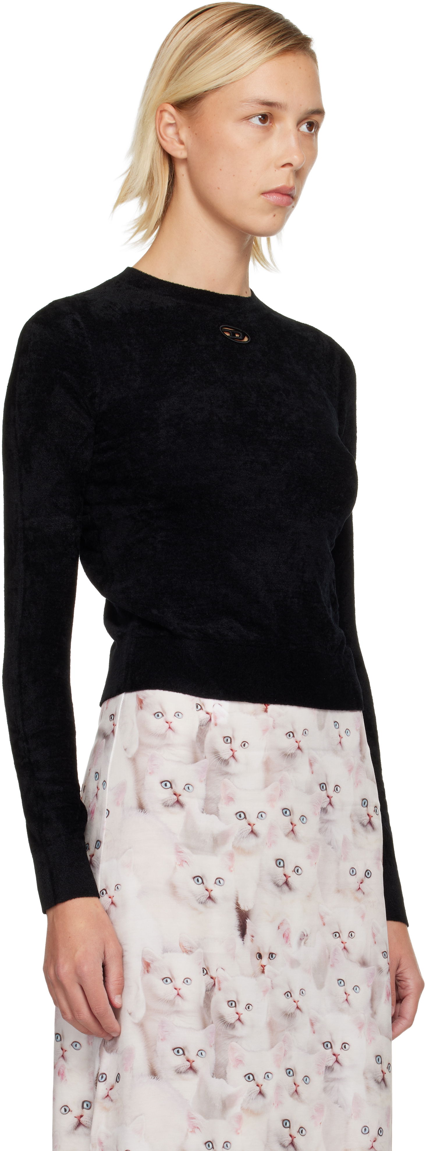 Pleteni pulover Diesel Textured Long-Sleeve Crewneck Cut-Out Detail Sweater Črna | A19484 0IKBZ, 1