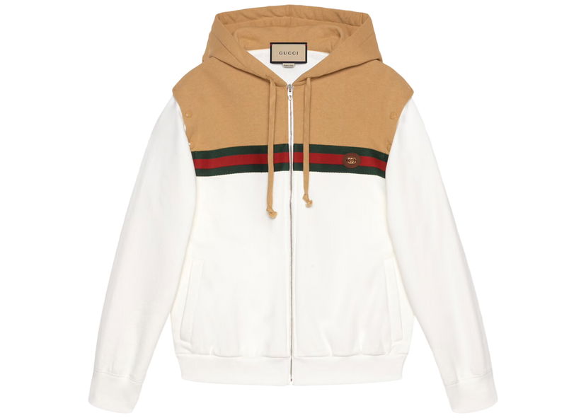 Pulover Gucci Cotton Sweatshirt With Web Camel/Ivory Bela | 660292 XJDHD 2109
