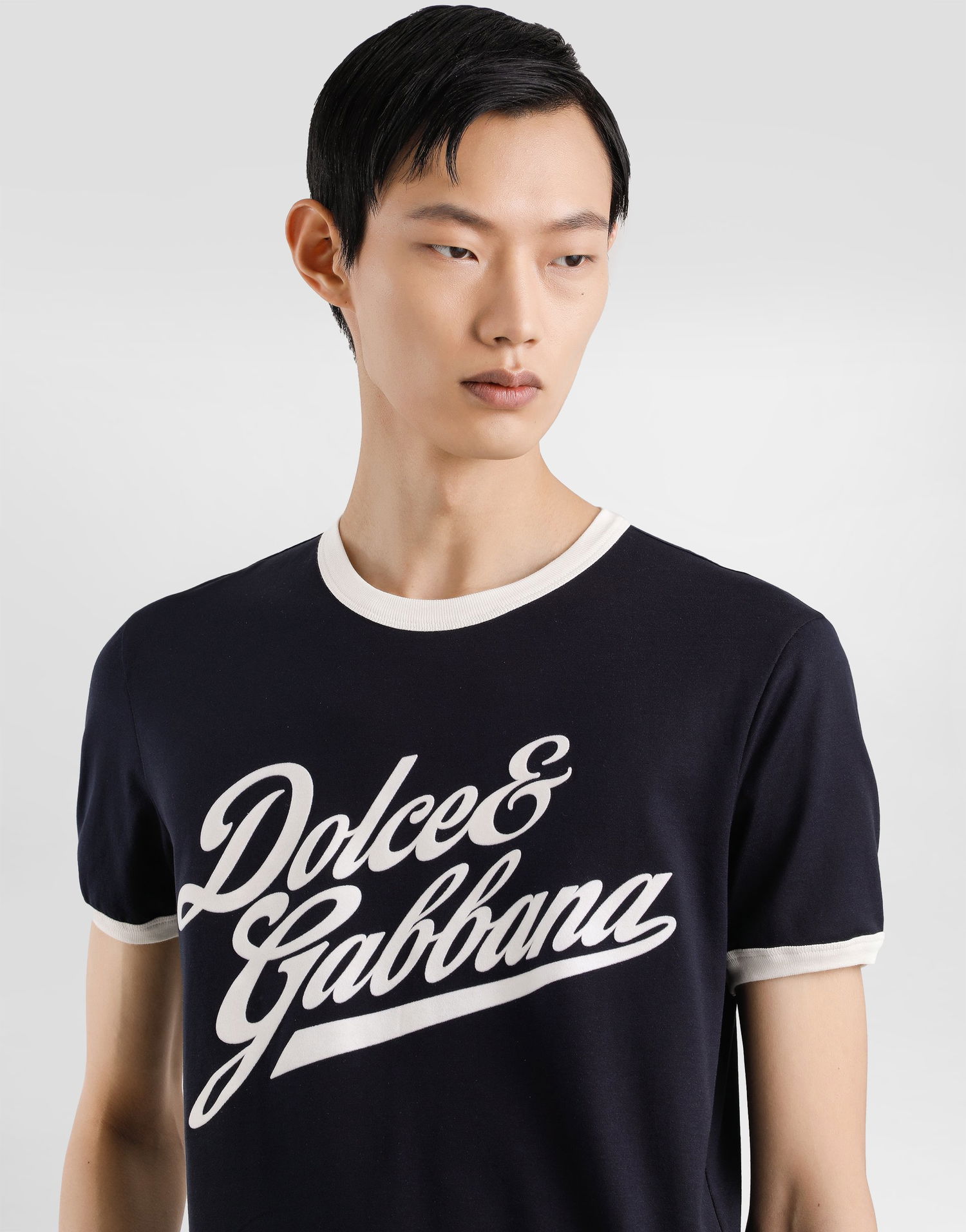Majica Dolce & Gabbana Dolce & Gabbana Cotton T-Shirt with Flock Print Mornarica | G8PV1TG7PGCB0665, 1