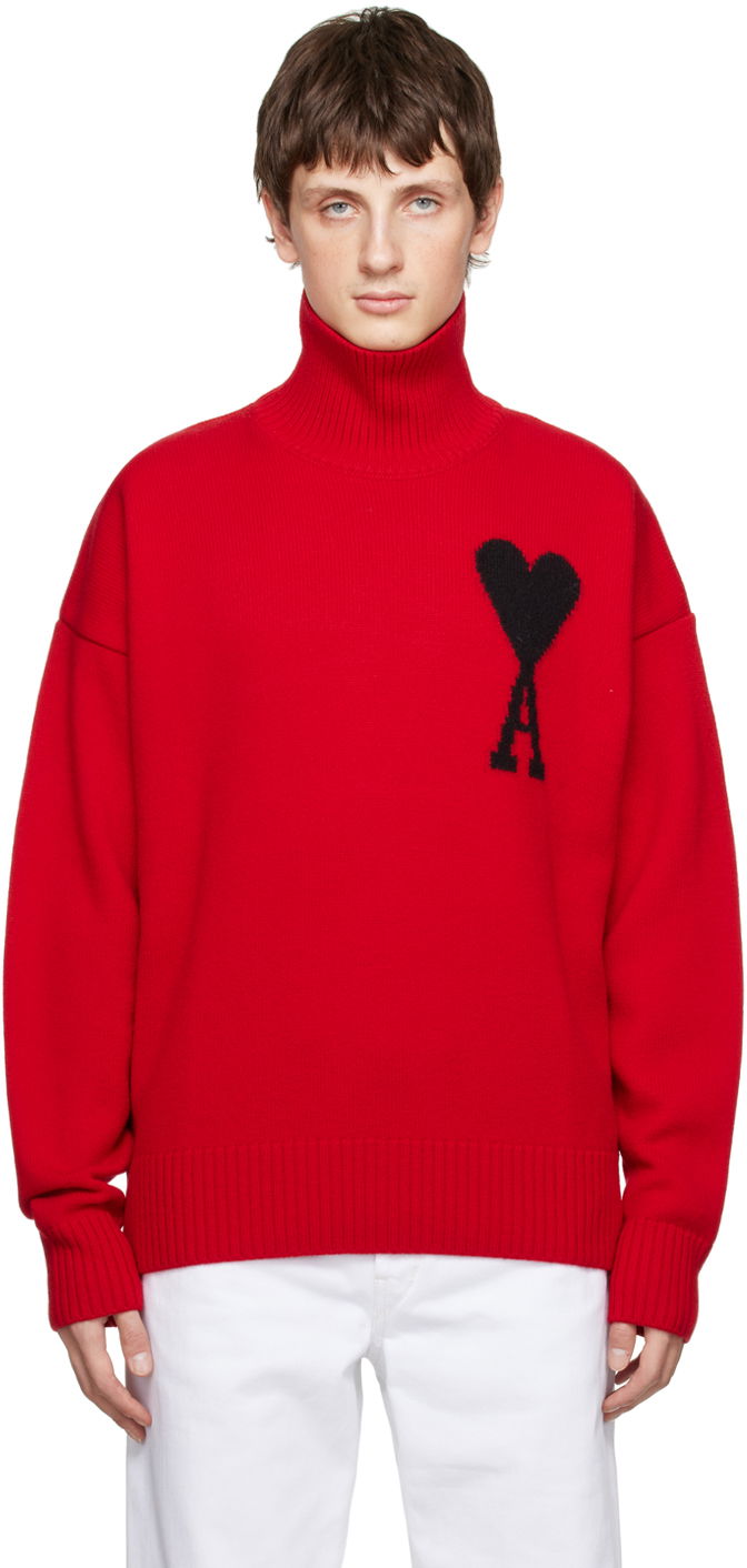 Pleteni pulover AMI Turtleneck Rdeča | UKS402.018, 0