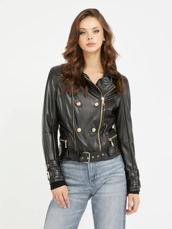 Jakna GUESS Faux Leather Biker Črna | W3BL93K8S30, 0