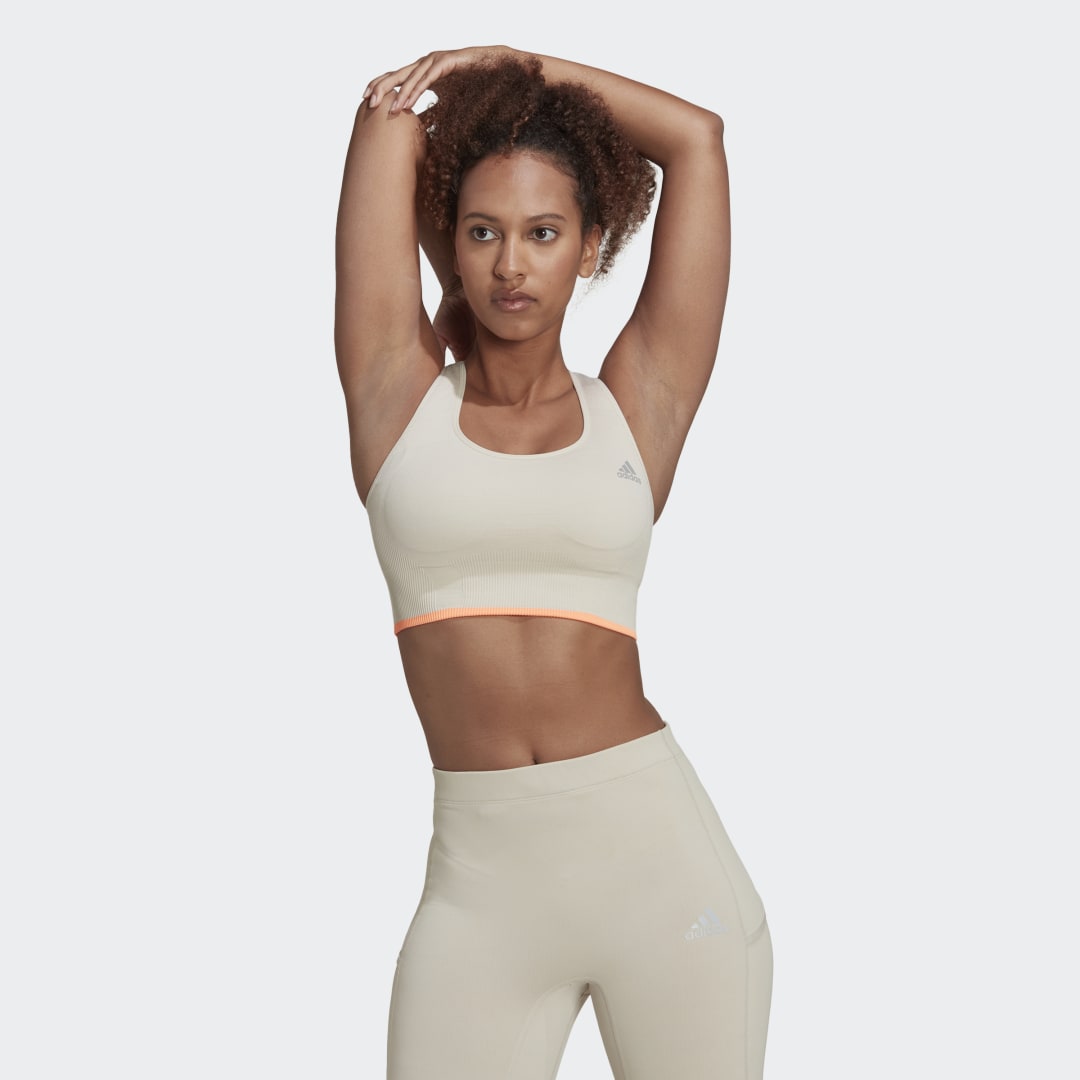 Modrček adidas Performance Running Medium-Support Seamless Merino Wool Bra Bež | HL8599, 0