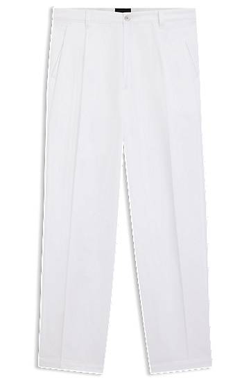 Hlače BOSS Relaxed-Fit Cotton Twill Trousers Bela | 50546924