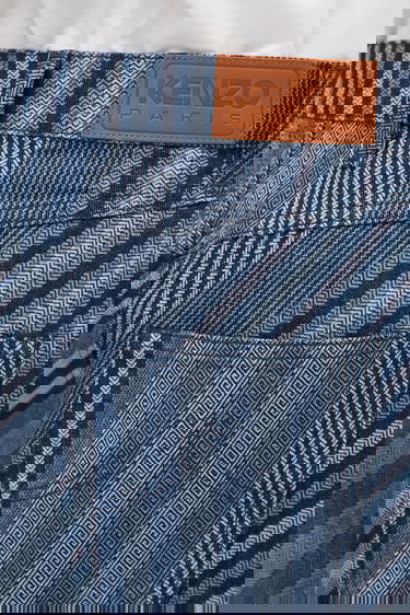 Kavbojke KENZO Kenzo Diagonal Stripe Turn Up Wide Fit Jeans Modra | FF65DP4216Z1, 3