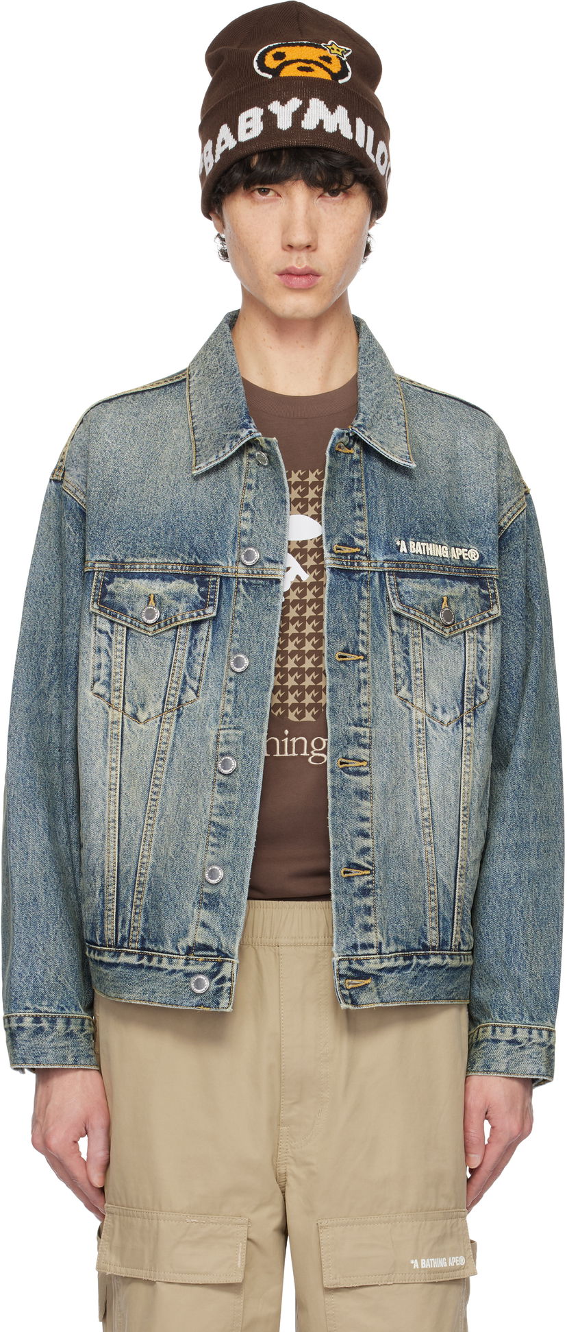 Beanie BAPE Distressed Denim Trucker Jacket Rjava | 001LJK801308M