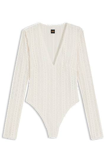 Bodi BOSS Embroidered V-Neck Bodysuit Bela | 50543555