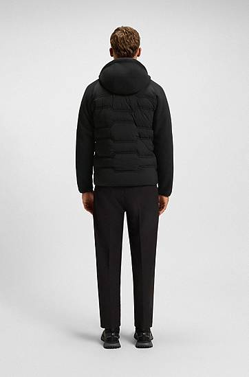 Jakna BOSS Water-repellent Hybrid Jacket with Quilting and Teddy Fleece Črna | 50544566, 1
