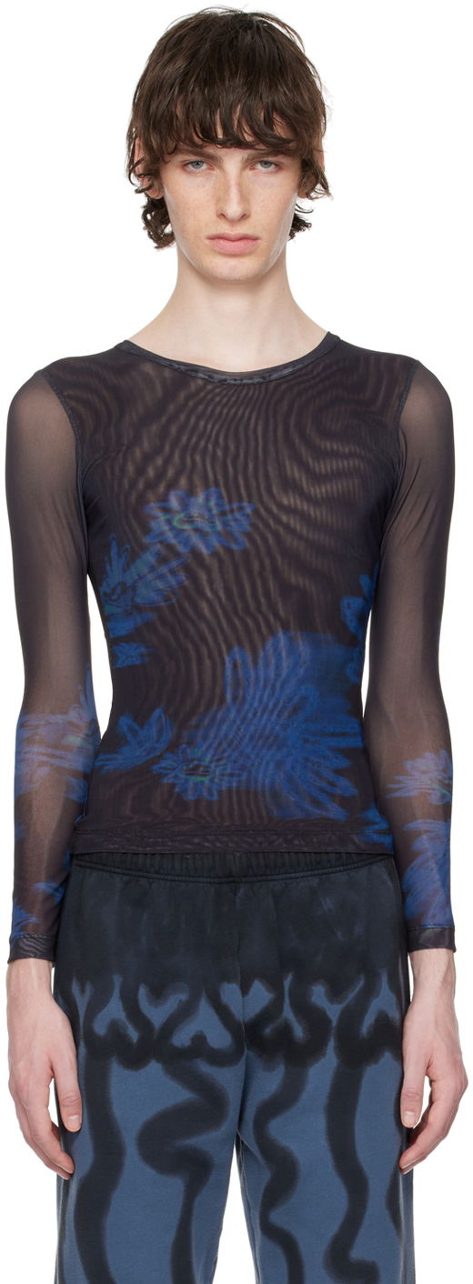 Majica Collina Strada Collina Strada Cardio Floral Mesh Long Sleeve T-Shirt Črna | XX3341