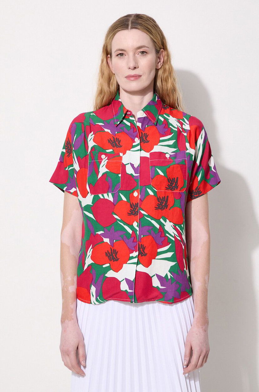 Srajce A.P.C. Regular-Fit Floral-Print Linen-Blend Shirt Rdeča | VIAJQ.F12504