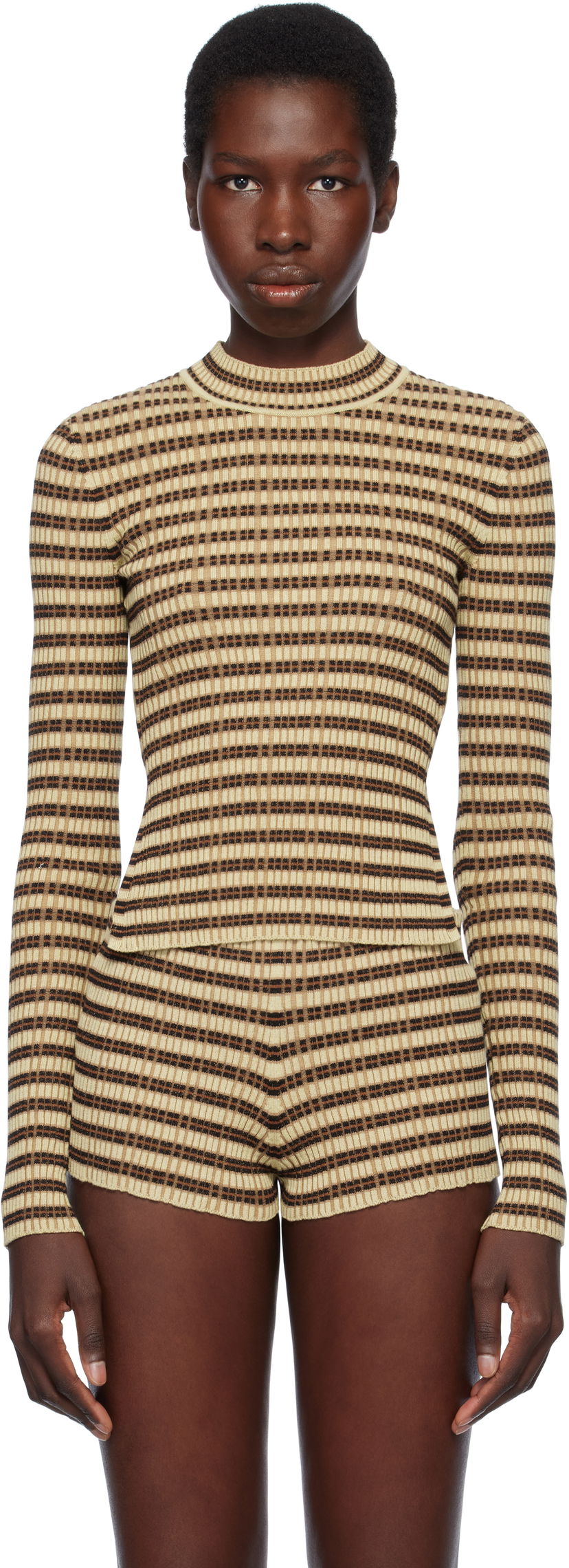 Trenirka Nanushka Nanushka Perrie Checkered Knit Top Bež | NW25SSTP24750