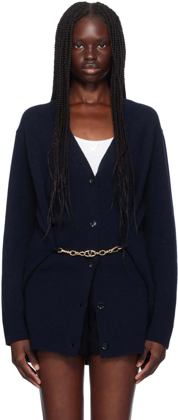 Pleteni pulover Valentino Navy Virgin Wool Cardigan Črna | 5B3KA08F8PL
