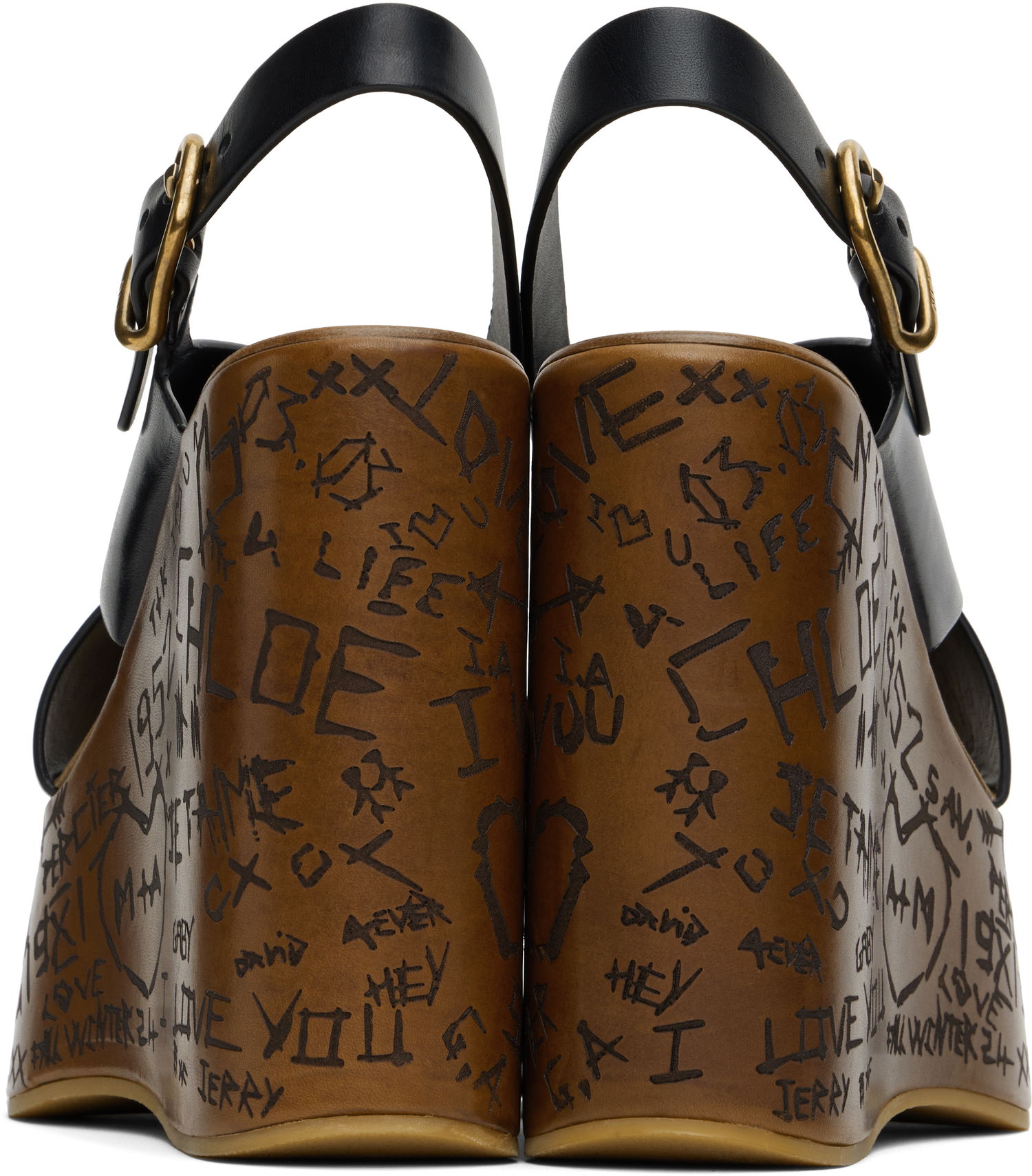Superge in čevlji CHLOÉ Maxime Graffiti Print Wedge Sandals Črna | CHC24A02YLU, 1