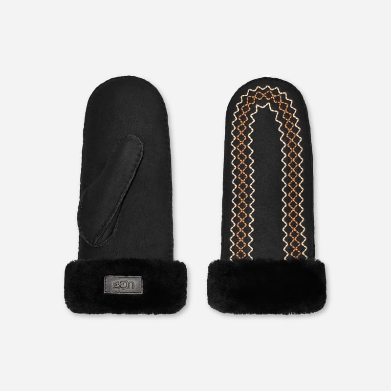 Rokavice UGG Embroidered Sheepskin Mittens Črna | 100907-BLK, 1