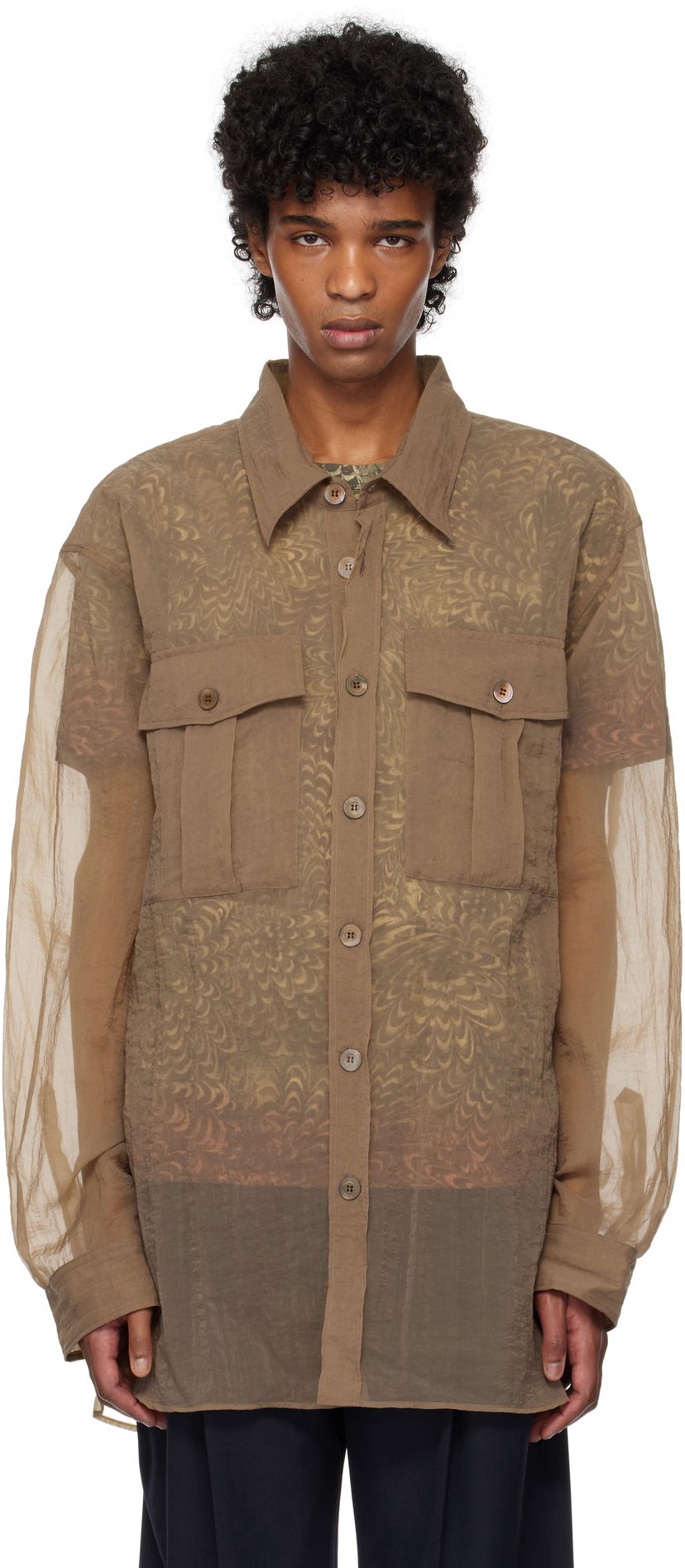Srajce Dries Van Noten Dries Van Noten Crinkled Button-Up Shirt Rjava | 251-020721-1329