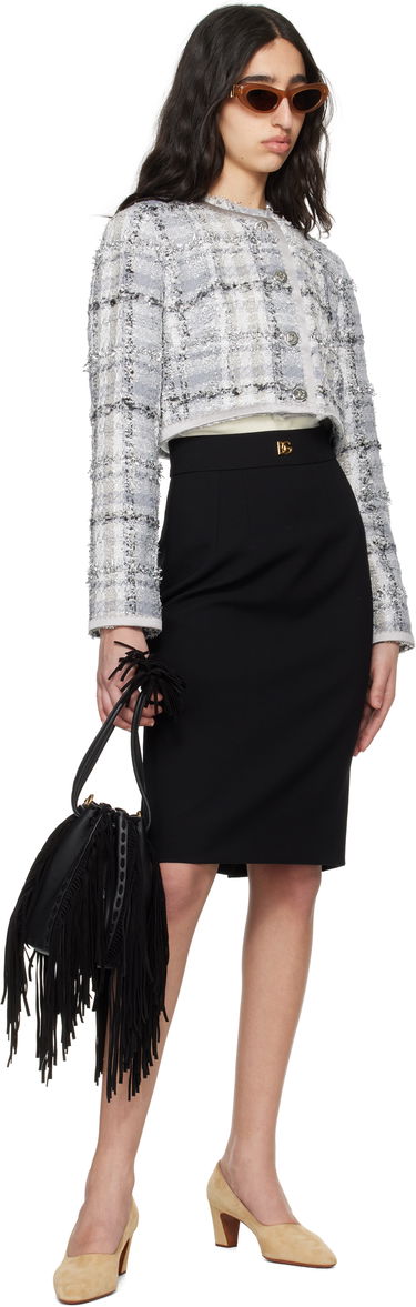 Jakna Dolce & Gabbana Dolce&Gabbana Short Check Lurex Raschel Tweed Jacket Siva | F27DQT FQZAE, 3